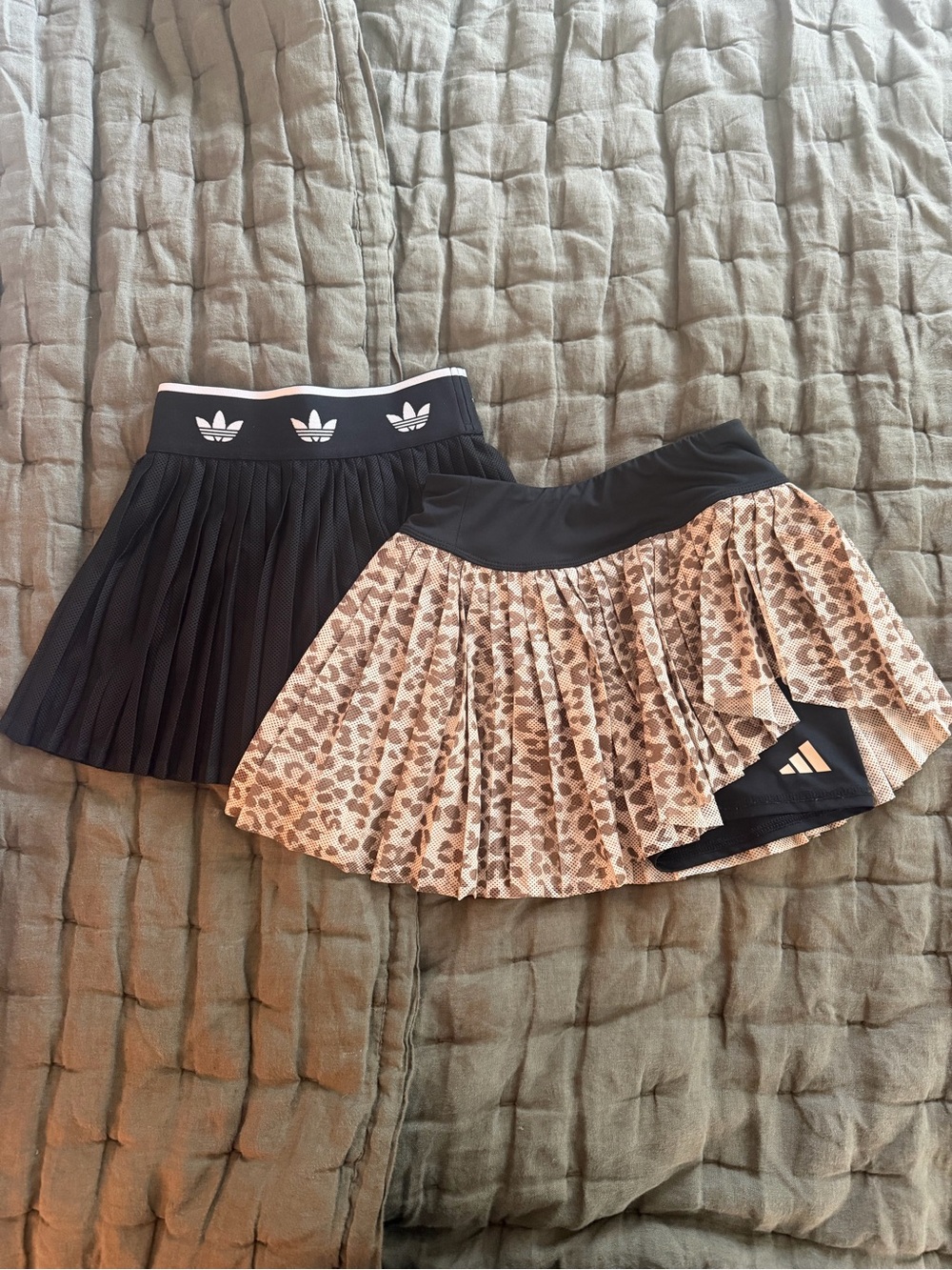 adidas Black Pleated Tennis Skirt & Leopard Pleated Skort Set